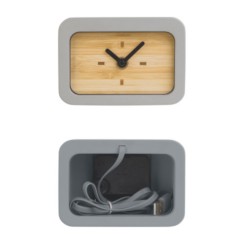 Часы "Stonehenge" с беспроводным зарядным устройством, камень/бамбук, серый/бежевый
