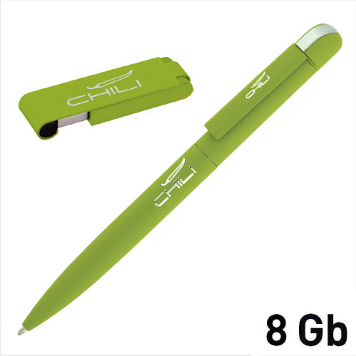 Набор ручка "Jupiter" + флеш-карта "Case" 8 Гб в футляре, зеленое яблоко, покрытие soft touch, зеленое яблоко