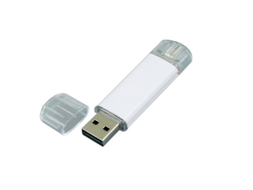 USB-флешка на 32 Гб.c дополнительным разъемом Micro USB, белый