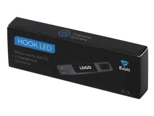 USB 2.0- флешка на 32 Гб c подсветкой логотипа Hook LED, темно-серый, белая подсветка