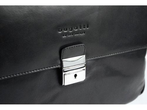 Портфель BUGATTI Romano 15'', чёрный, натуральная воловья кожа, 40х12х30 см