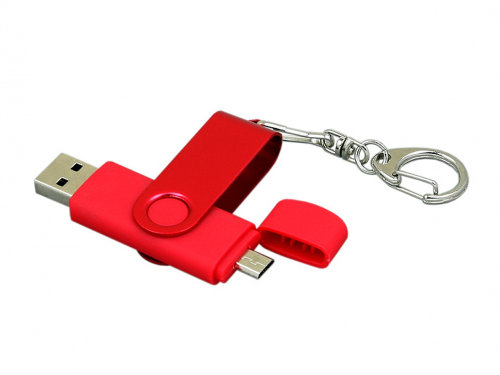 Флешка с поворотным механизмом, c дополнительным разъемом Micro USB, 32 Гб, красный