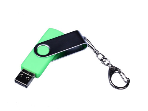 USB-флешка на 64 ГБ поворотный механизм, c двумя дополнительными разъемами MicroUSB и TypeC, зеленый