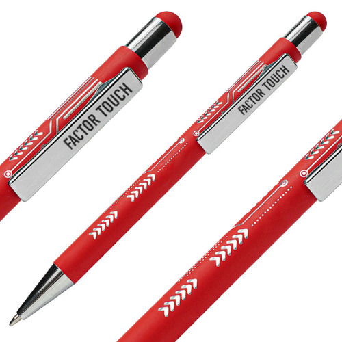 Ручка шариковая FACTOR TOUCH со стилусом (красный, серебристый)