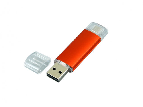 USB-флешка на 64 ГБ.c дополнительным разъемом Micro USB, оранжевый