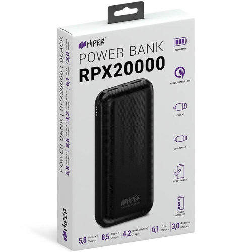Универсальный аккумулятор RPX20000, QC3.0, PD, TYPE C, емкость 20000 мАч, черный  (черный)