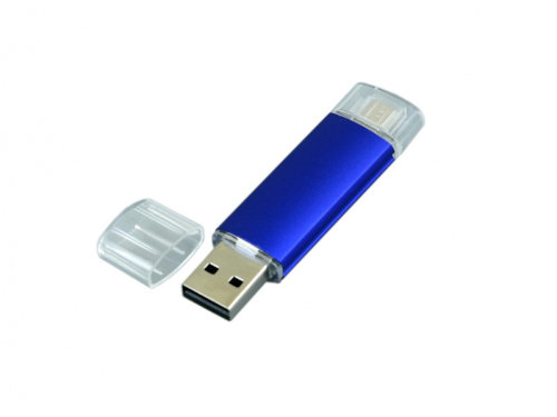 USB-флешка на 64 ГБ.c дополнительным разъемом Micro USB, синий