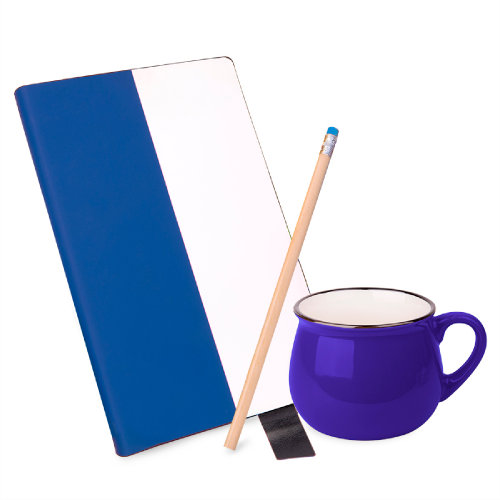 Подарочный набор LAST SUMMER: бизнес-блокнот, кружка, карандаш чернографитный, синий (белый, синий)