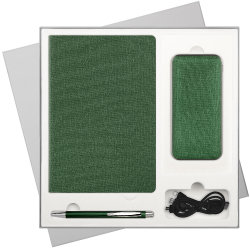 Подарочный набор Portobello/Tweed зеленый (Ежедневник недат А5, Ручка, Power Bank)