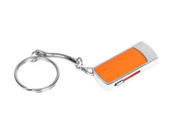 Флешка прямоугольной формы, выдвижной механизм с мини чипом, 16 Гб, оранжевый/серебристый