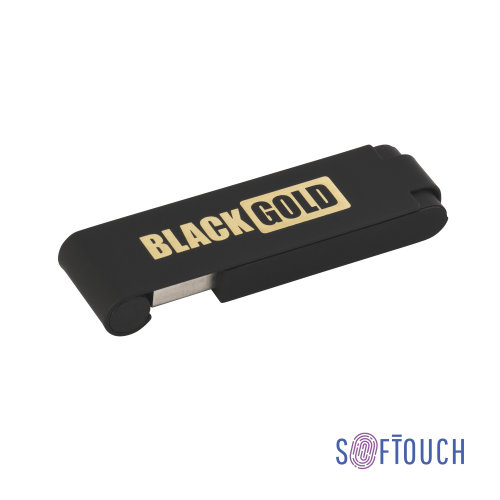 Флеш-карта "Case" 8GB, покрытие soft touch, черный с золотом