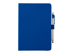 Блокнот A5 Crown с шариковой ручкой-стилусом, синий/серебристый