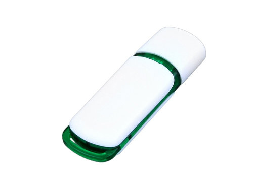 Флешка 3.0 промо прямоугольной классической формы с цветными вставками, 64 Гб, белый/зеленый