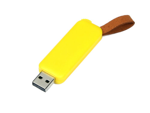 USB-флешка промо на 64 ГБ прямоугольной формы, выдвижной механизм, желтый