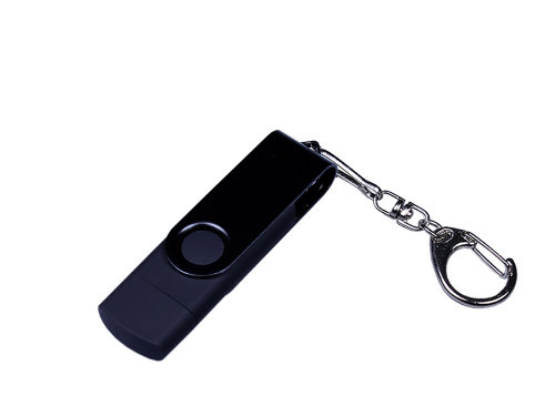USB-флешка на 32 Гб 3 в 1 поворотный механизм, c двумя дополнительными разъемами MicroUSB и TypeC C с одноцветным металлическим клипом, черный